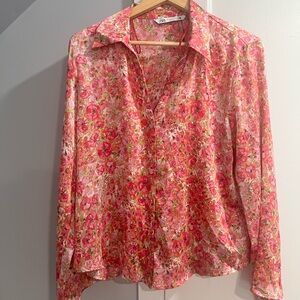 Zara Women's Pink Floral Blouse